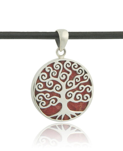 Sterling Silver and Coral Tree of Life Pendant - Jewelry
