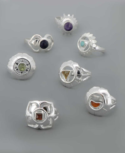 Sterling Silver and Gemstone Adjustable Chakra Rings, Sold Individually - Rings Crown Chakra