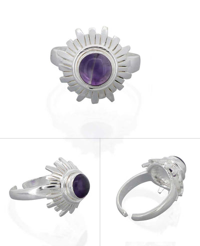 Sterling Silver and Gemstone Adjustable Chakra Rings, Sold Individually - Rings Crown Chakra