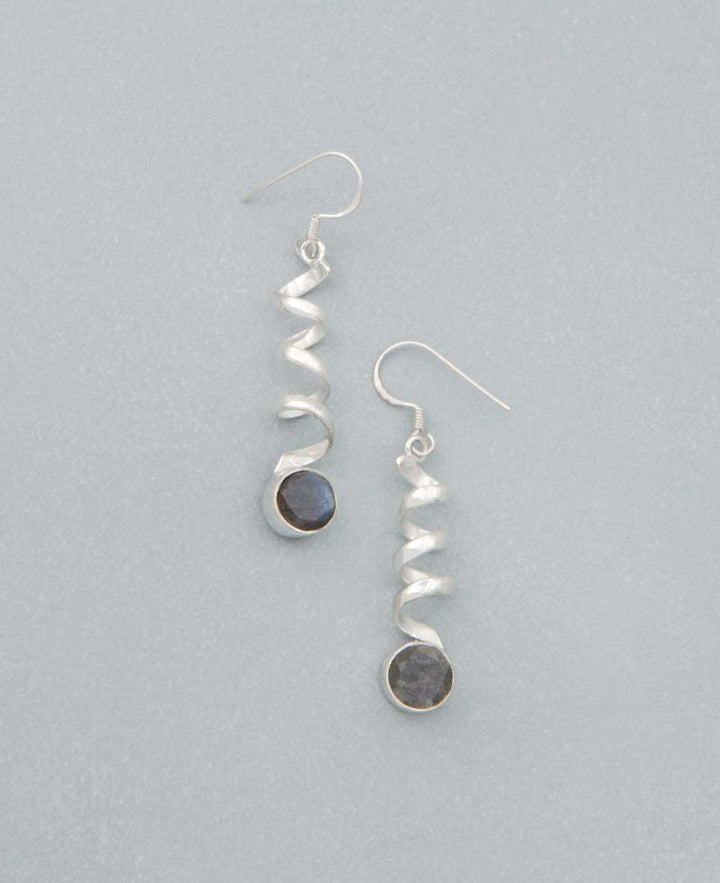 Sterling Silver and Labradorite Spiral Earrings - Earrings