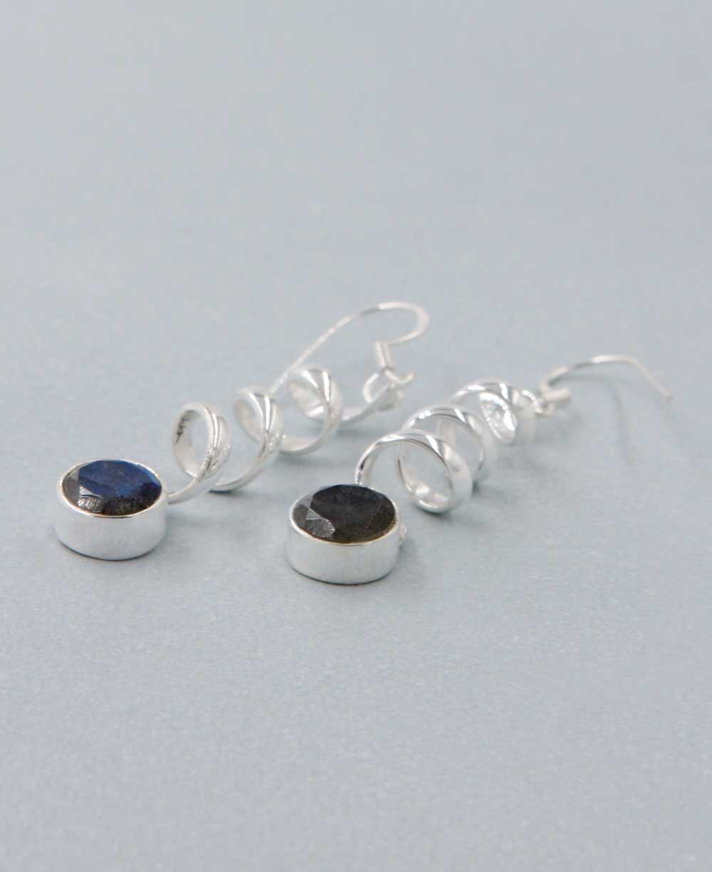 Sterling Silver and Labradorite Spiral Earrings - Earrings - -