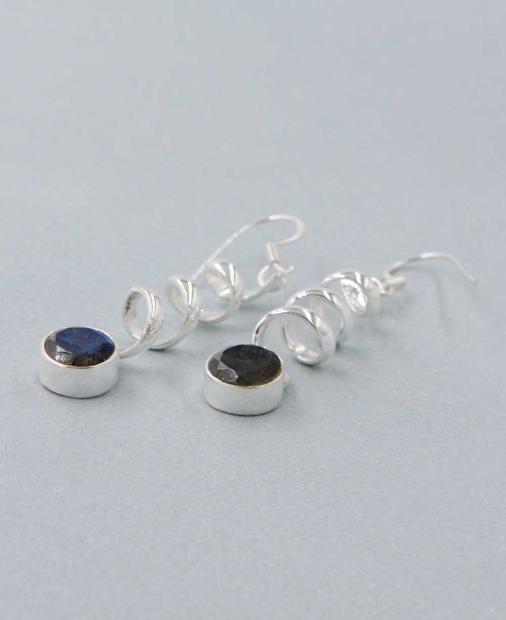 Sterling Silver and Labradorite Spiral Earrings - Earrings - -