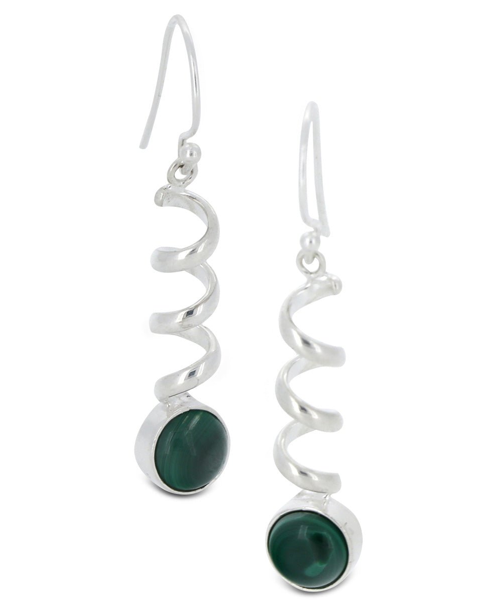 Sterling Silver and Malachite Spiral Earrings - Earrings