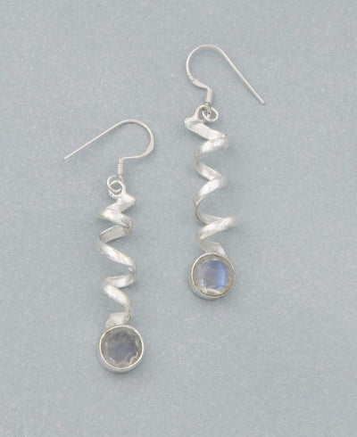 Sterling Silver and Moonstone Spiral Earrings - Earrings - -