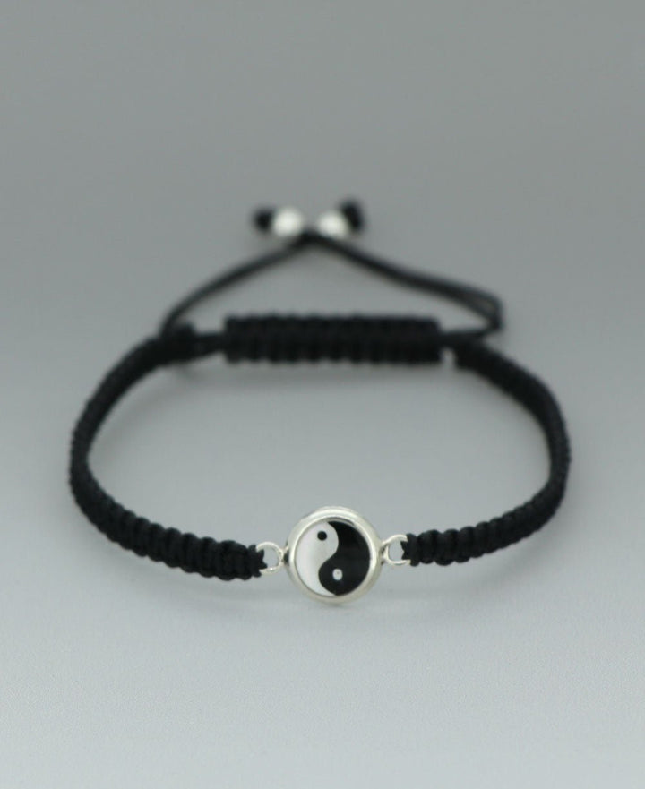 Sterling Silver and Mother of Pearl Yin Yang Adjustable Bracelet for Men and Women - Bracelets