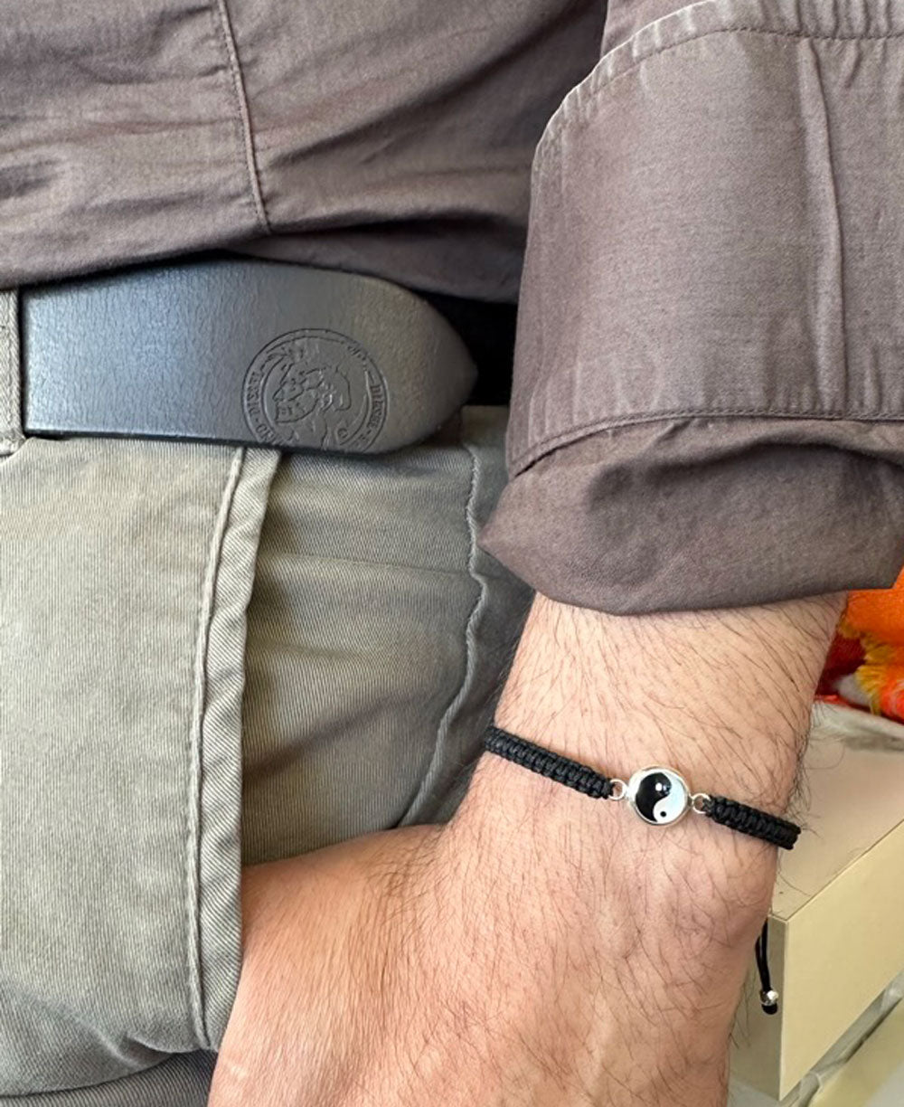 Sterling Silver and Mother of Pearl Yin Yang Adjustable Bracelet for Men and Women - Bracelets