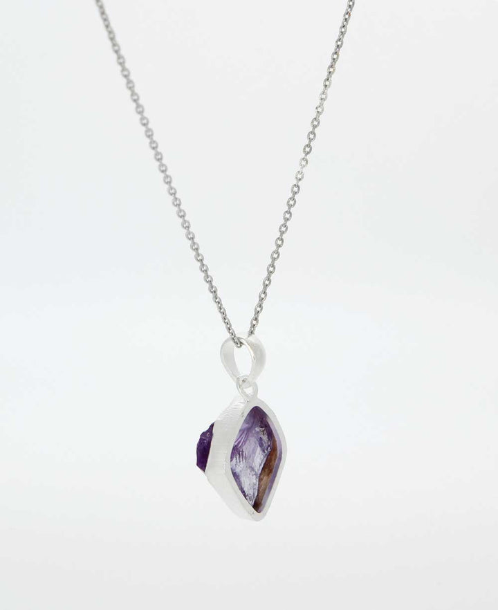 Sterling Silver and Raw Cut Amethyst Crystal Necklace - Necklaces