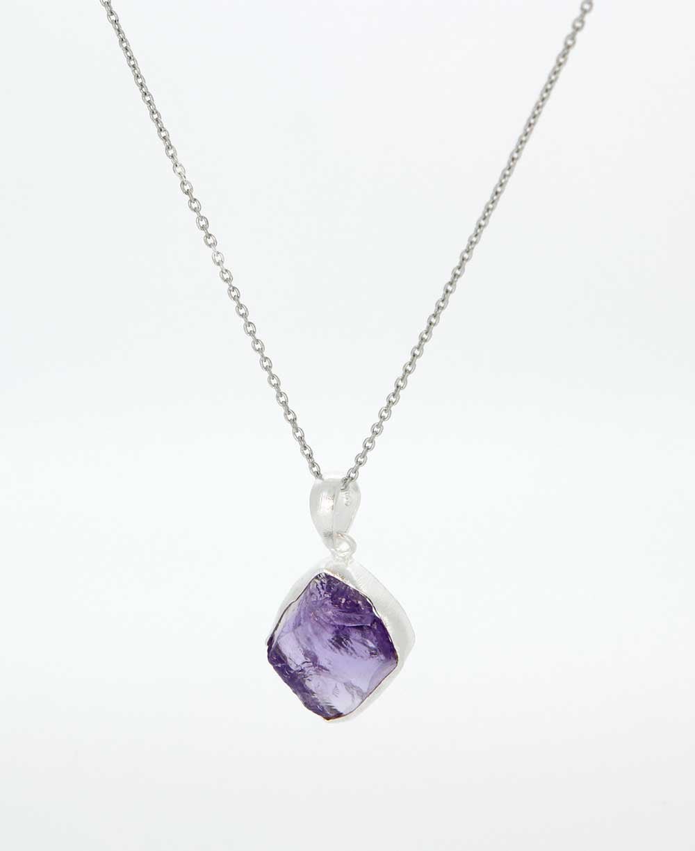 Sterling Silver and Raw Cut Amethyst Crystal Necklace - Necklaces