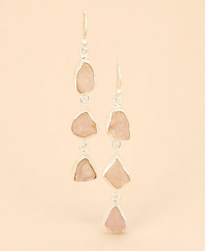 Sterling Silver and Raw Cut Rose Quartz Dangle Earrings - Earrings - -