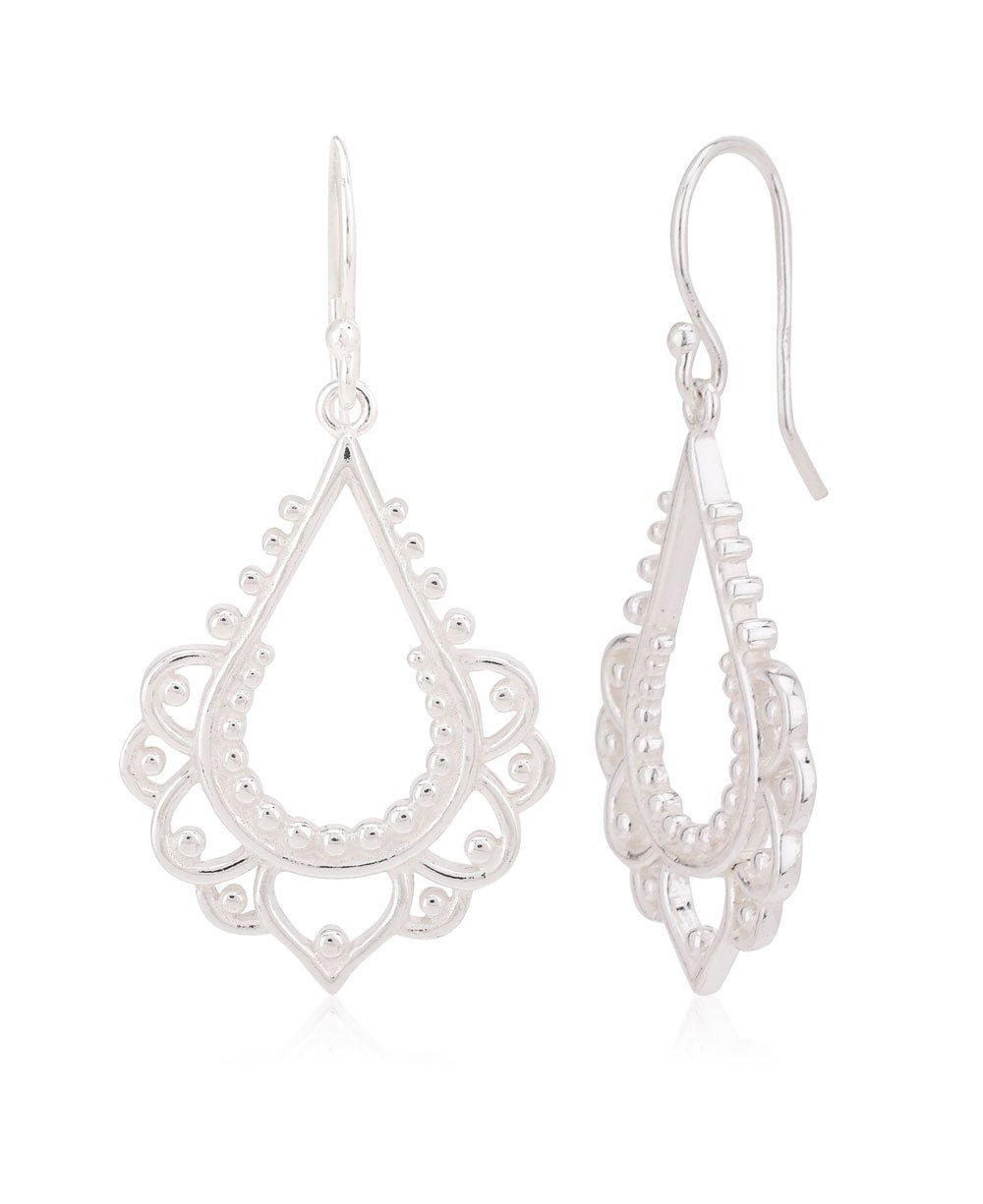 Sterling Silver Beaded Lotus Earrings - Earrings