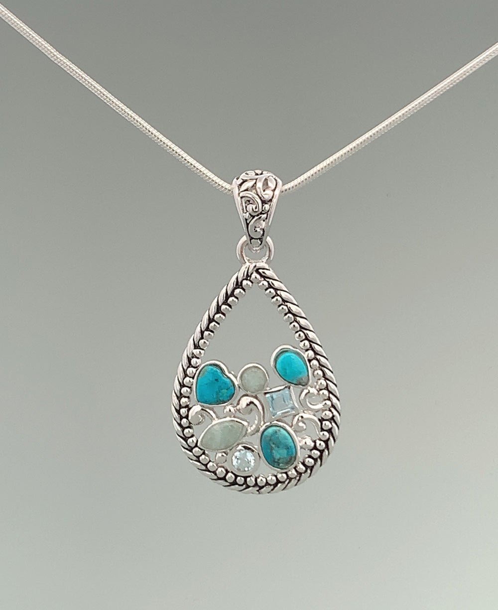 Sterling Silver Calming Blue Gemstone Pendant - Charms & Pendants
