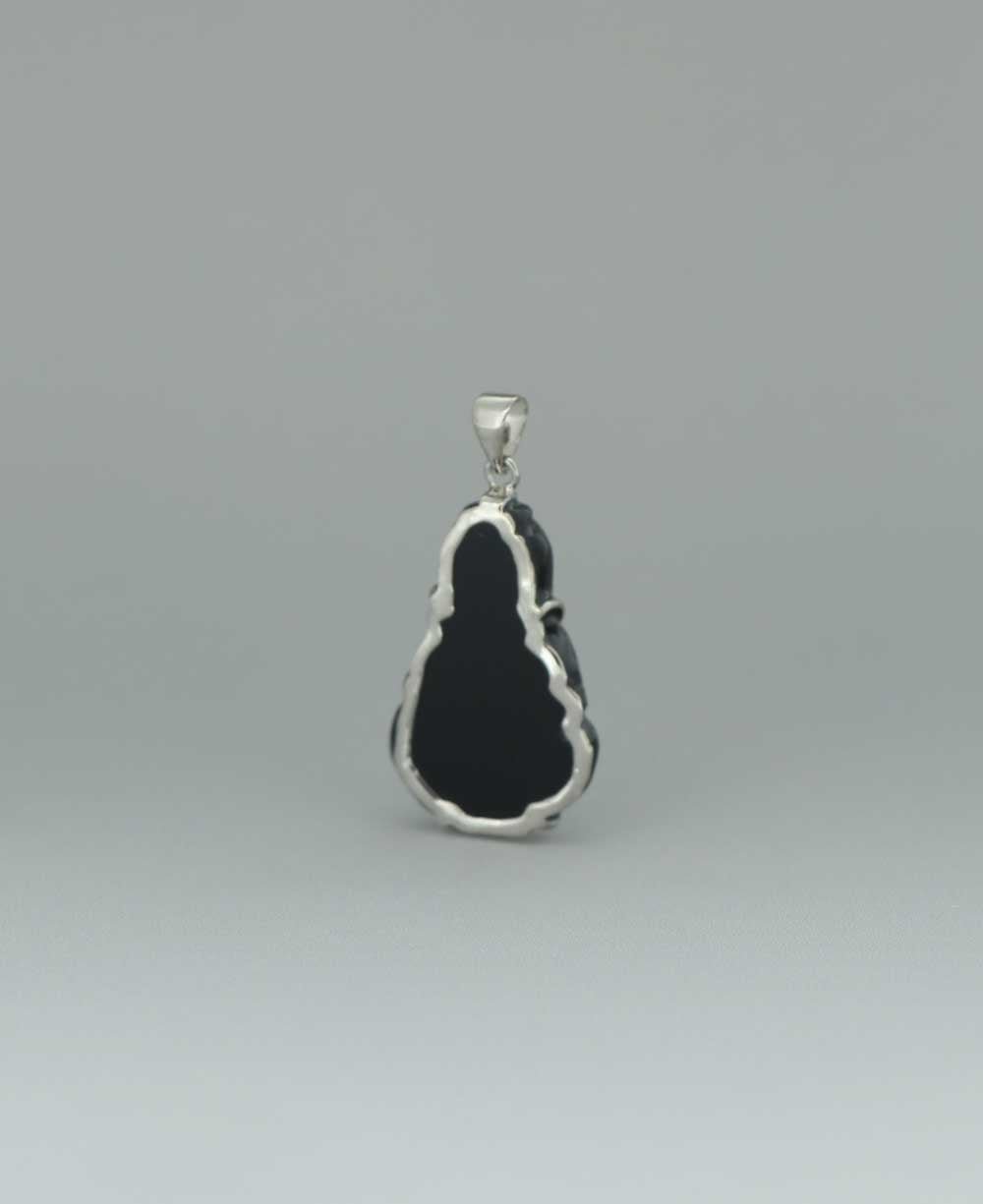Sterling Silver Carved Black Onyx Quan Yin Pendant - Charms & Pendants