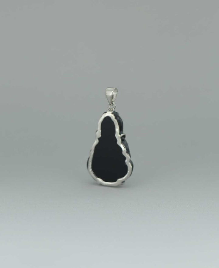 Sterling Silver Carved Black Onyx Quan Yin Pendant - Charms & Pendants
