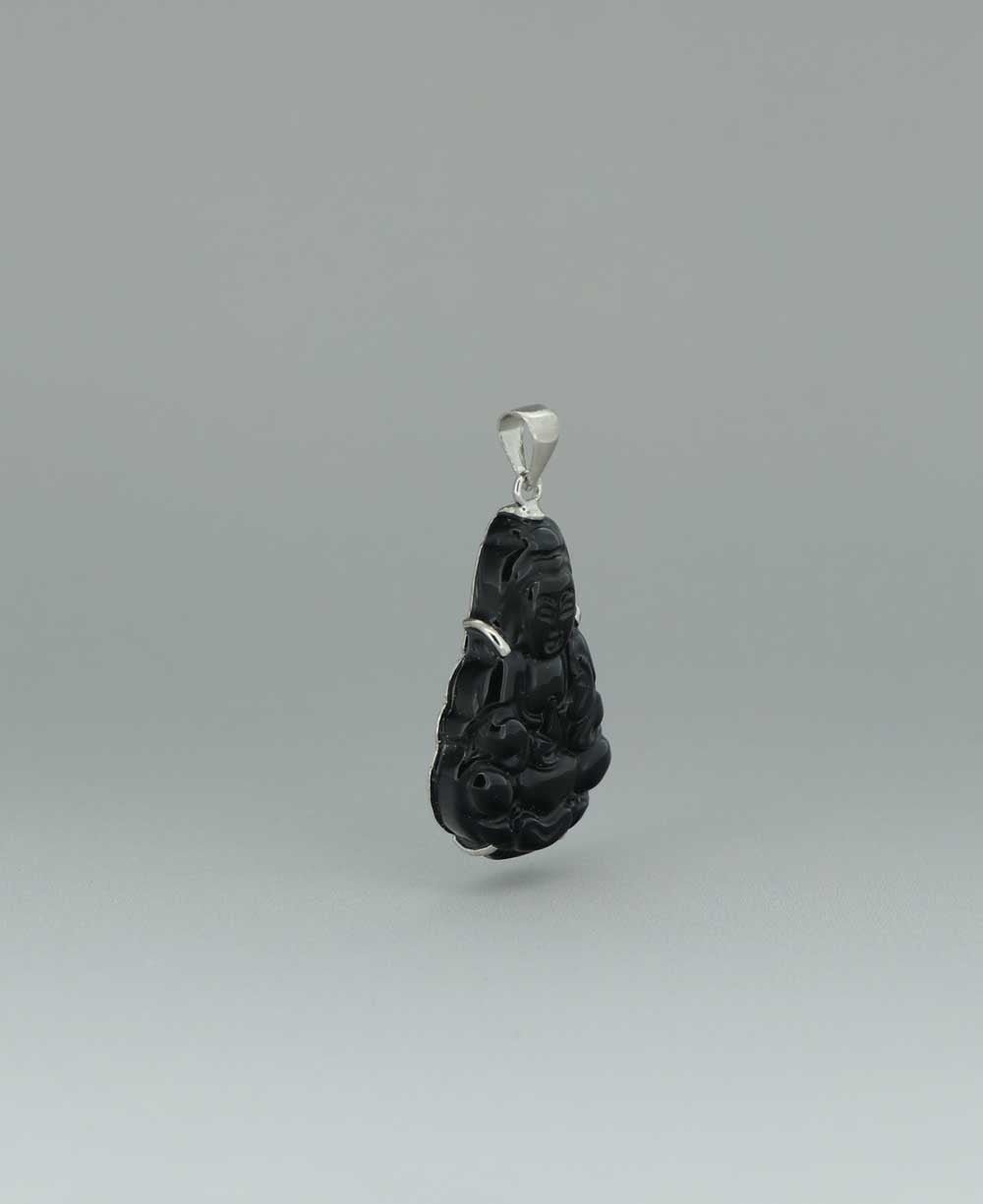Sterling Silver Carved Black Onyx Quan Yin Pendant - Charms & Pendants