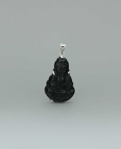 Sterling Silver Carved Black Onyx Quan Yin Pendant - Charms & Pendants