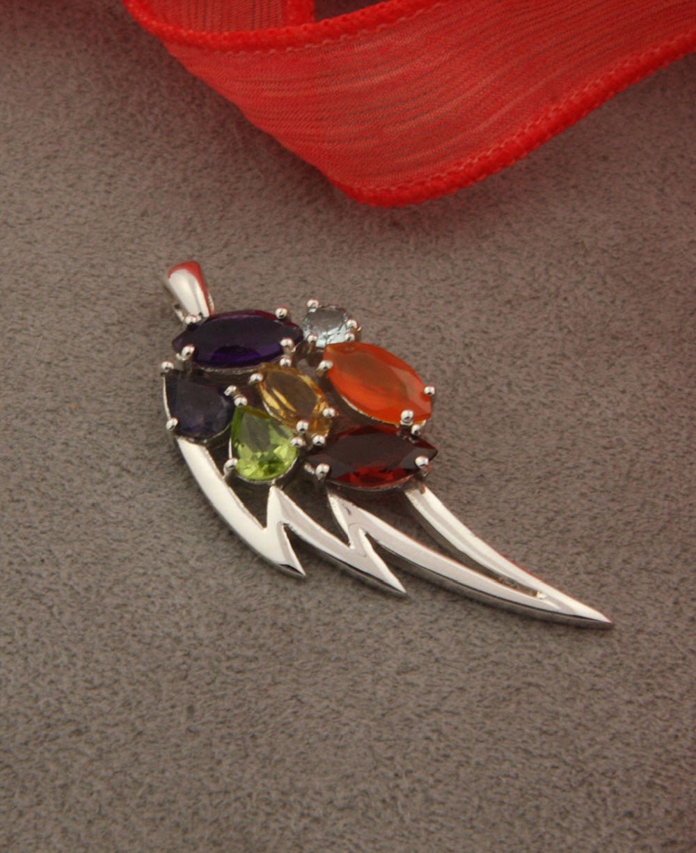 Sterling Silver Chakra Feather Pendant - Charms & Pendants - -