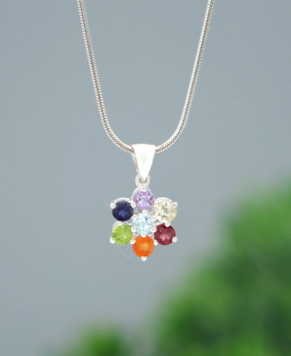 Sterling Silver Chakra Flower Pendant - -