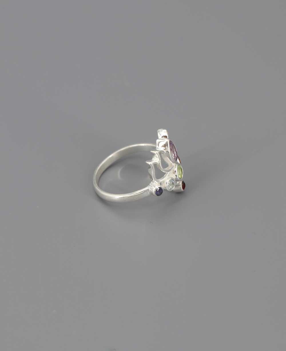 Sterling Silver Chakra Gemstone Dainty Lotus Ring - Rings 6
