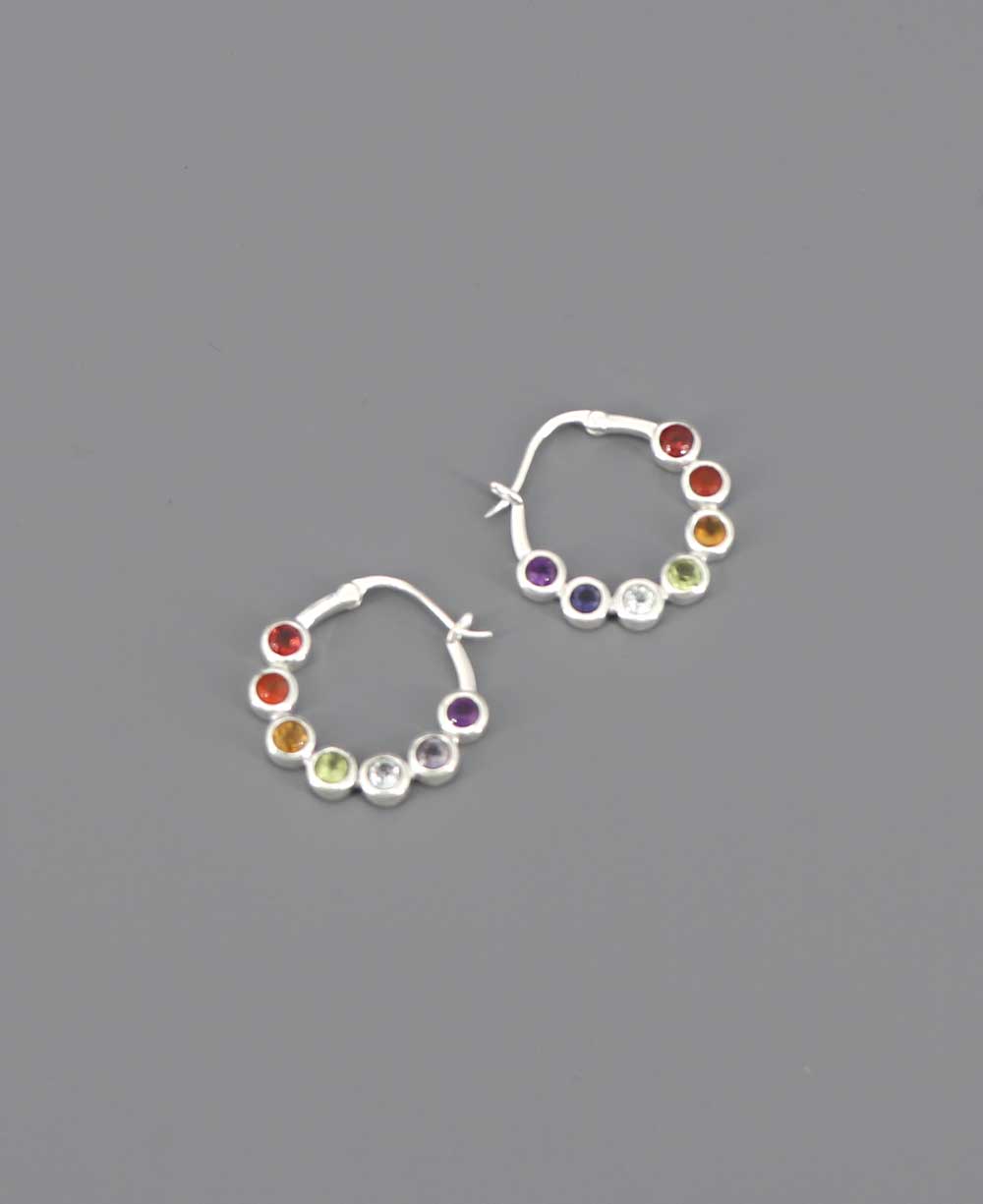 Sterling Silver Chakra Gemstone Small Hoop Earrings - Earrings