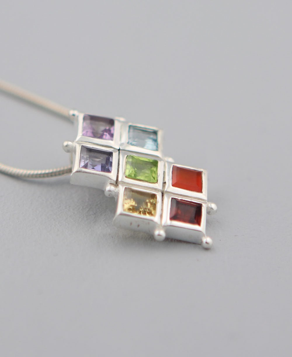 Sterling Silver Chakra Grid Gemstone Pendant - Charms & Pendants - -