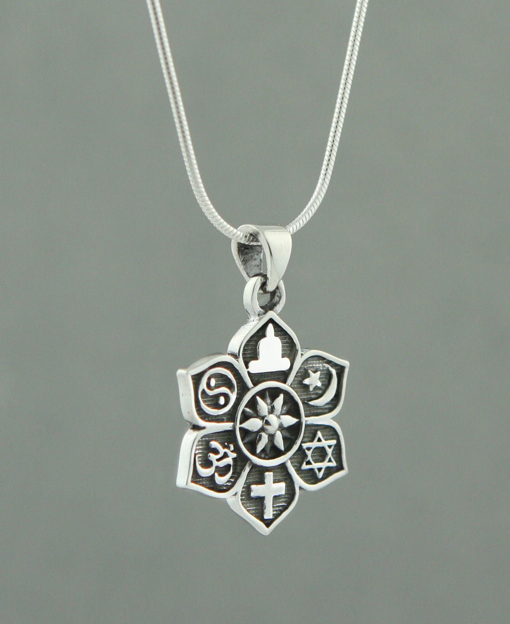 Sterling Silver Coexist Harmony Pendant, Lotus Design - Charms & Pendants - -
