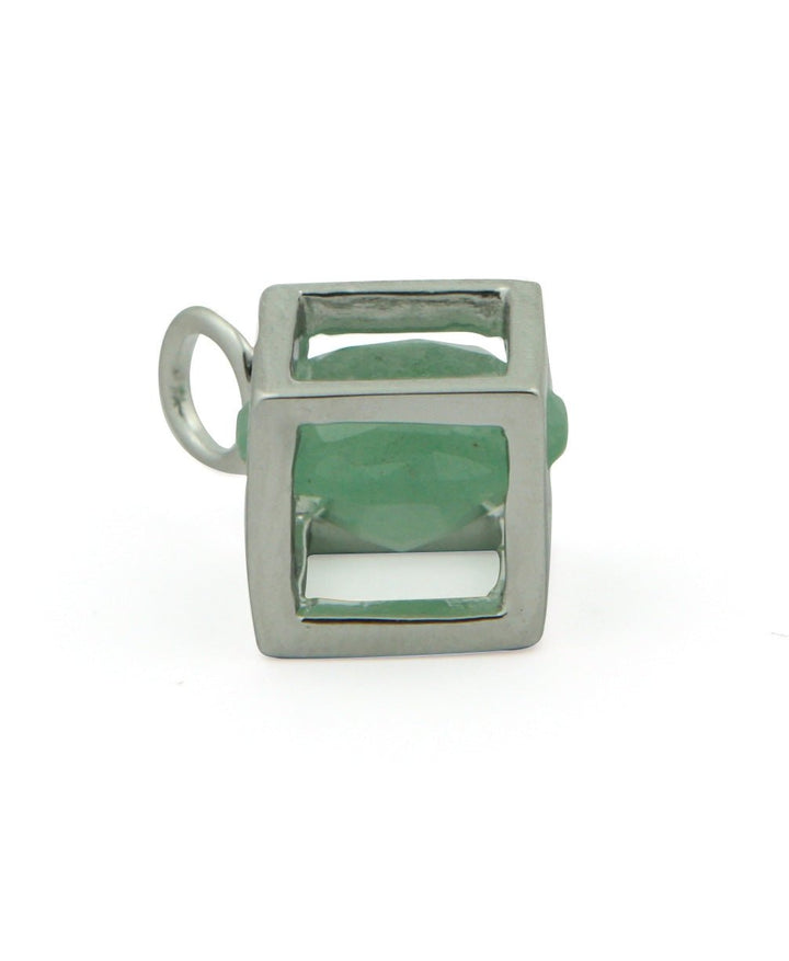 Sterling Silver Cube Pendant with Green Aventurine - -