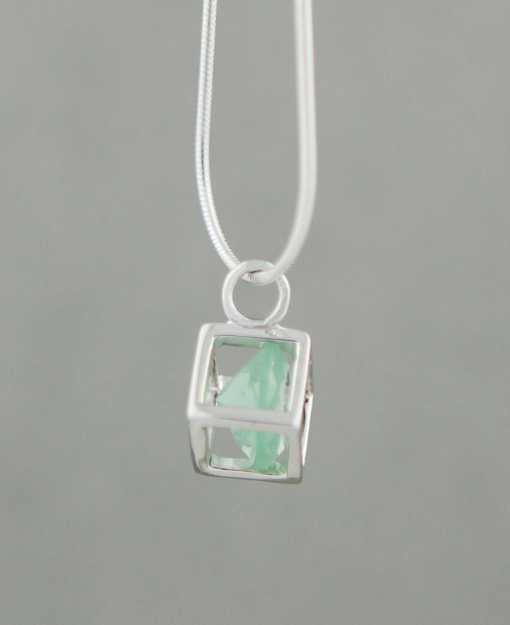 Sterling Silver Cube Pendant with Green Aventurine - -