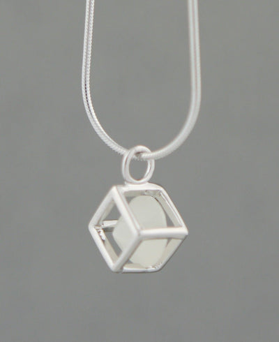 Sterling Silver Cube Pendant With Moonstone - -