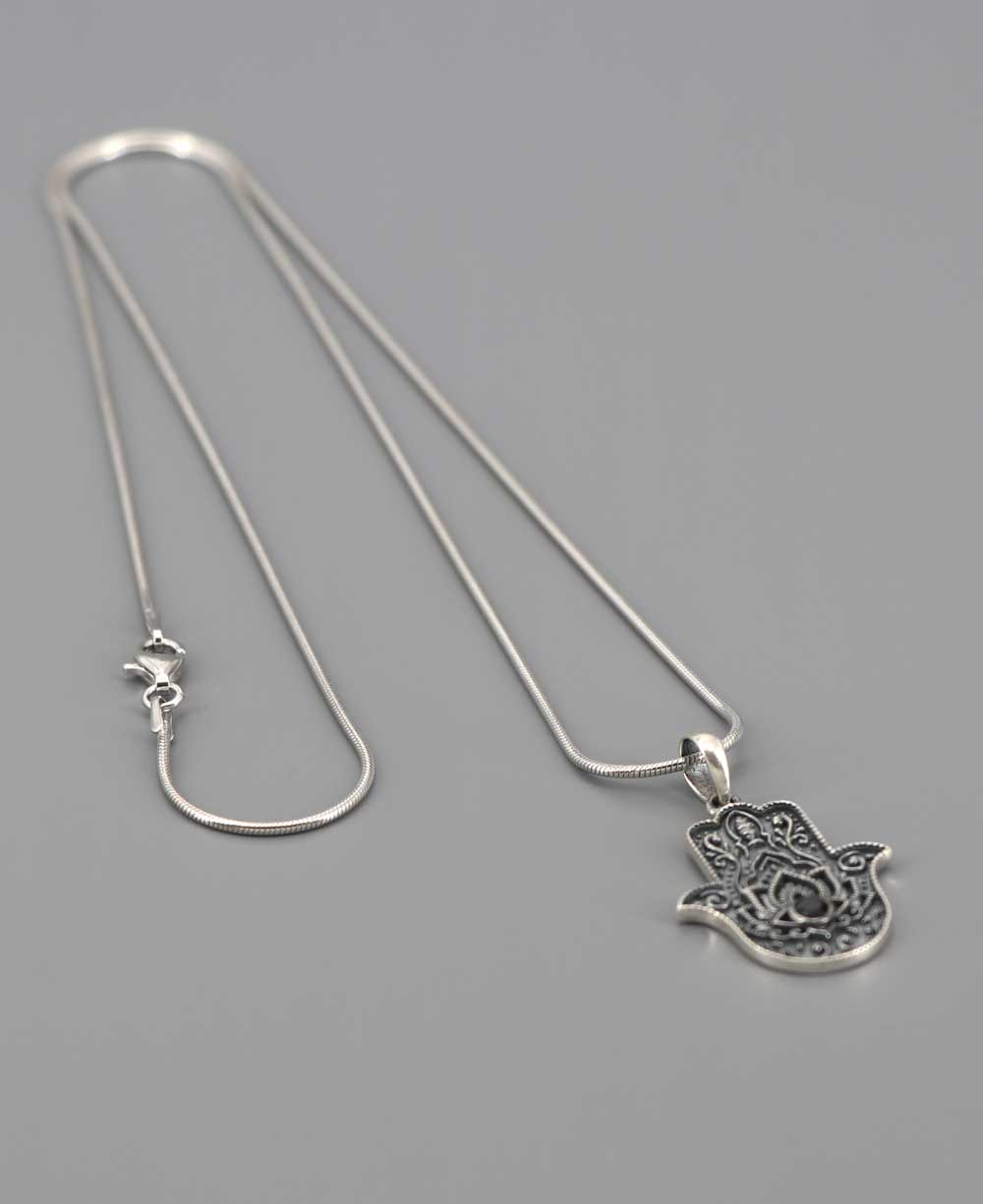 Sterling Silver Divine Protection Hamsa Hand Necklace - Necklaces
