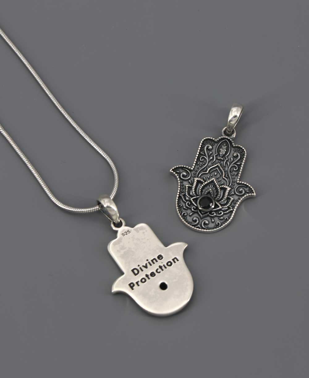Sterling Silver Divine Protection Hamsa Hand Necklace - Necklaces