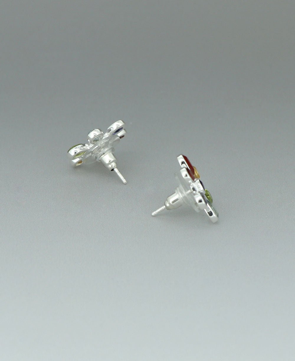 Sterling Silver Floral Design Chakra Stud Earrings - Earrings