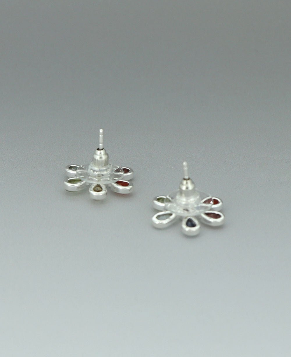 Sterling Silver Floral Design Chakra Stud Earrings - Earrings