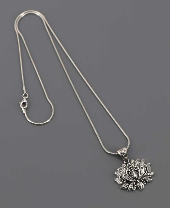 Sterling Silver Full Bloom Lotus Necklace - Necklaces 16 Inches