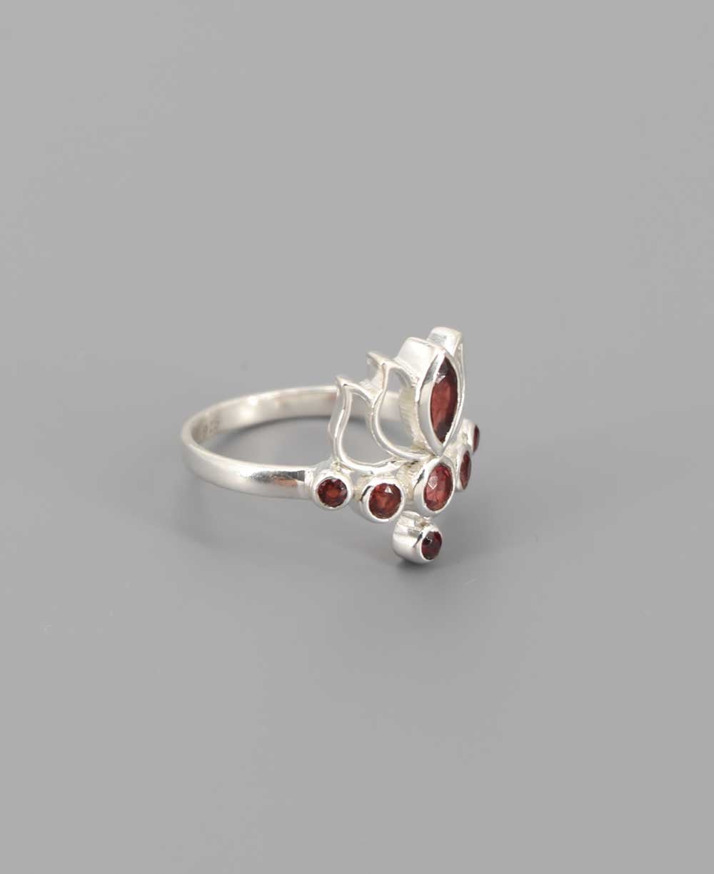 Sterling Silver Garnet Lotus Ring - Rings 6