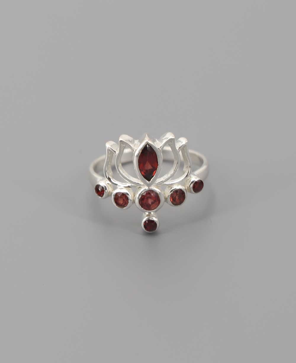 Sterling Silver Garnet Lotus Ring - Rings 6