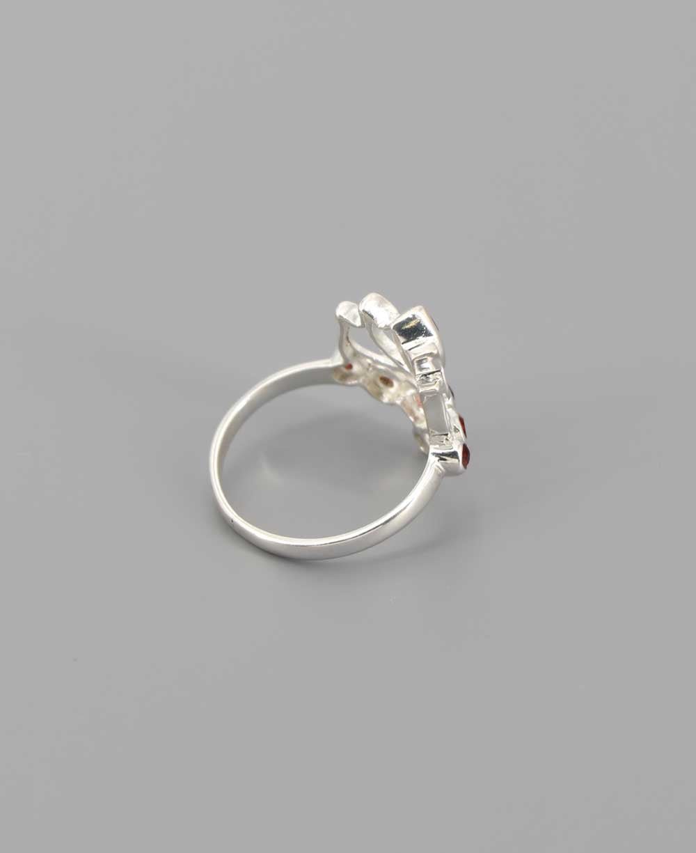Sterling Silver Garnet Lotus Ring - Rings 6