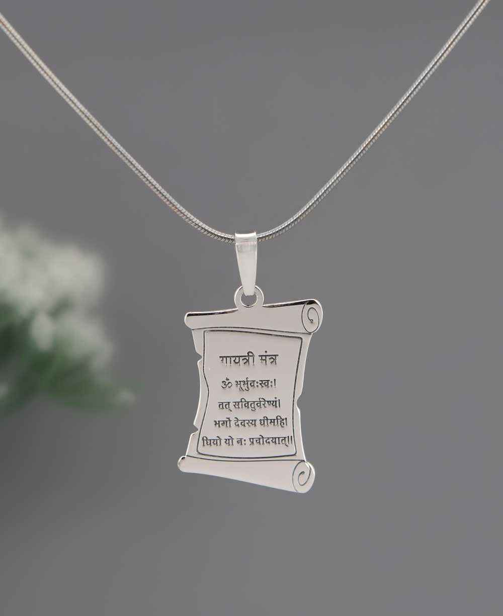 Sterling Silver Gayatri Mantra Scroll Pendant - Charms & Pendants - -
