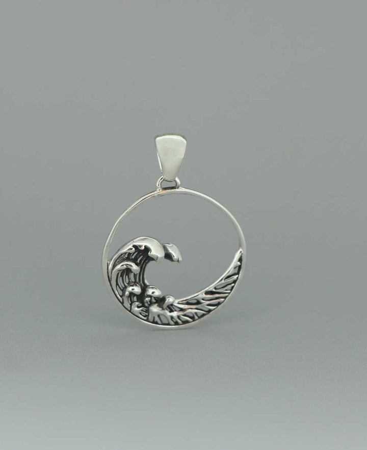 Sterling Silver Go With the Flow Ocean Wave Pendant - Charms & Pendants