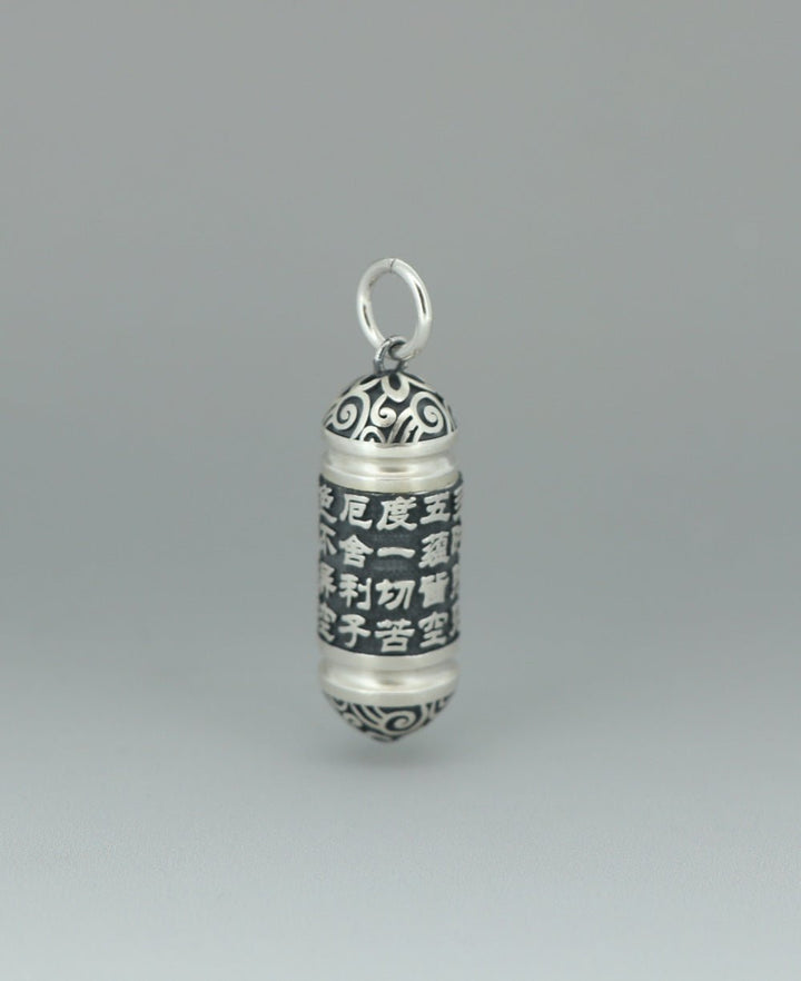 Sterling Silver Heart Sutra Prayer Box Pendant - Charms & Pendants