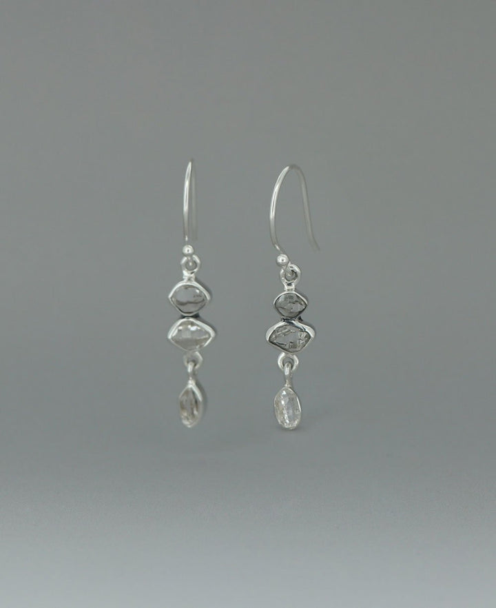 Sterling Silver Herkimer Quartz Triple Stone Earrings - Earrings