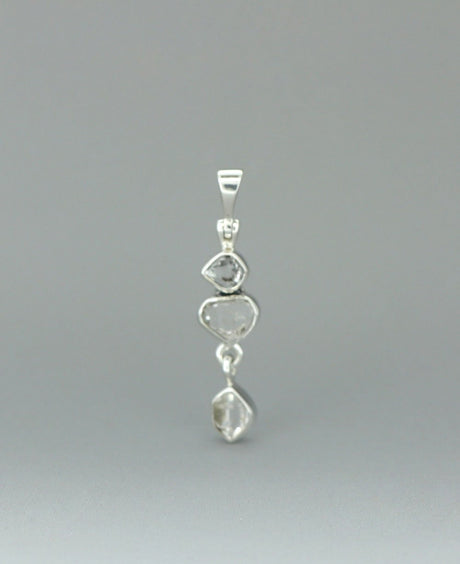 Sterling Silver Herkimer Quartz Triple Stone Pendant - Charms & Pendants
