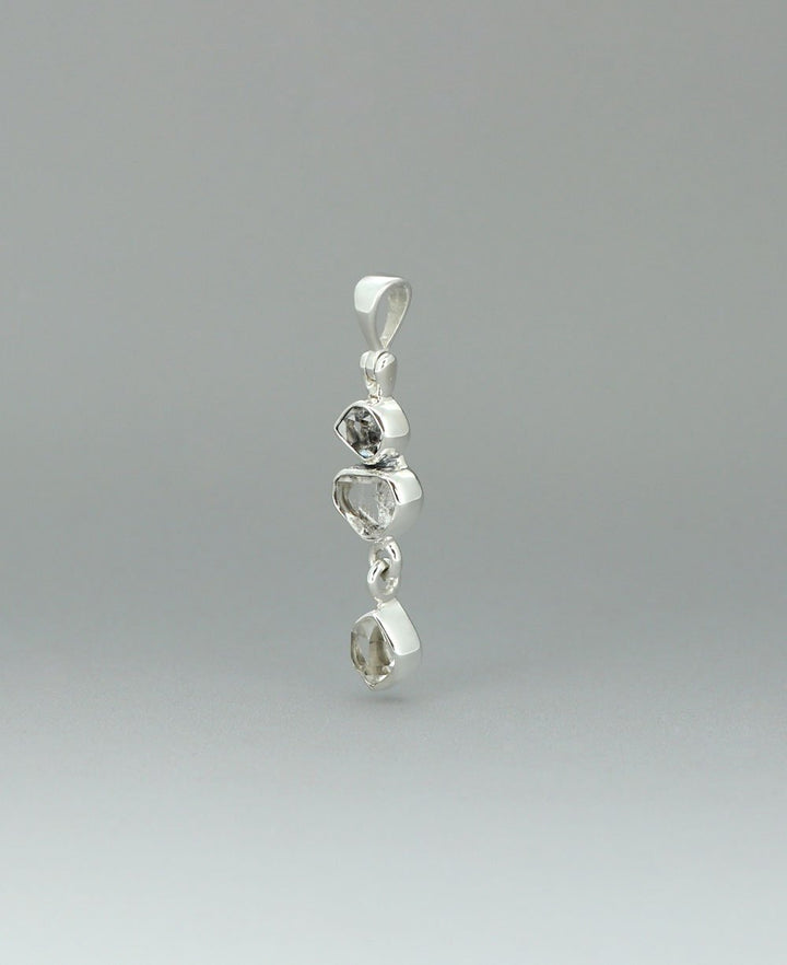 Sterling Silver Herkimer Quartz Triple Stone Pendant - Charms & Pendants