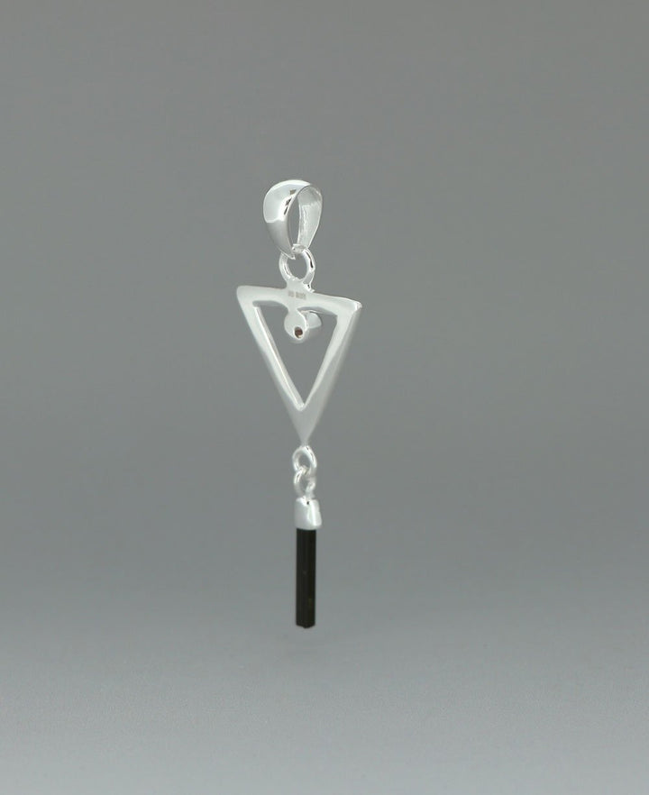 Sterling Silver Inverted Delta Shakti Pendant with Pink and Green Tourmaline - Charms & Pendants