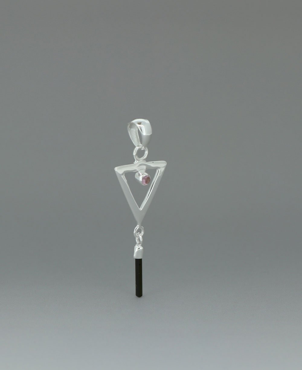 Sterling Silver Inverted Delta Shakti Pendant with Pink and Green Tourmaline - Charms & Pendants
