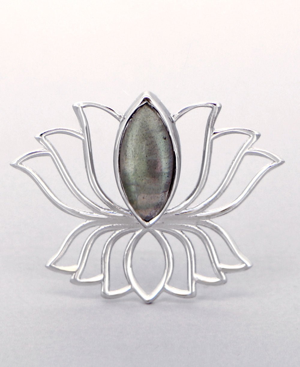 Sterling Silver Labradorite Gemstone Lotus Pendant - Charms & Pendants