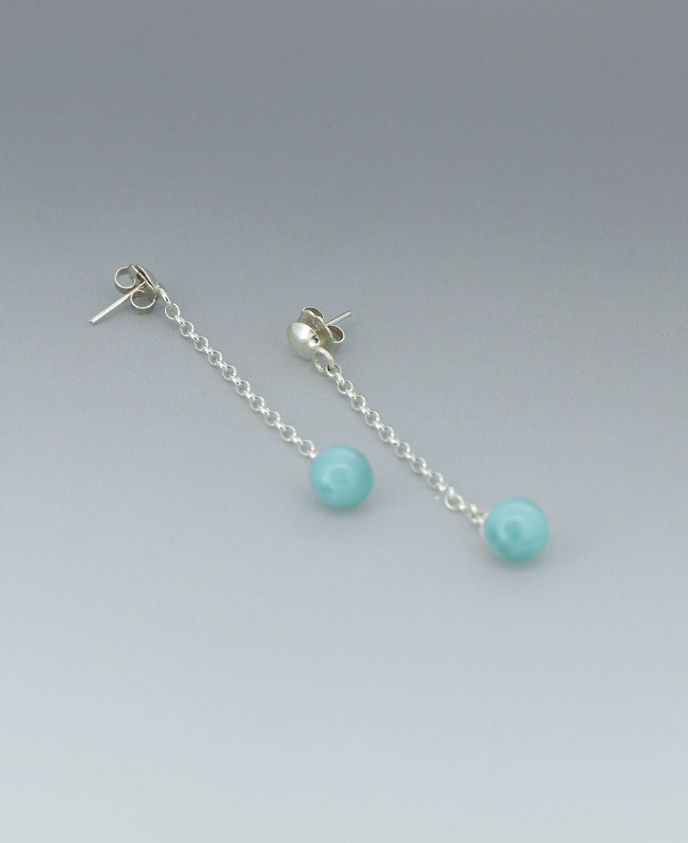 Sterling Silver Larimar Bead Drop Earrings - Earrings