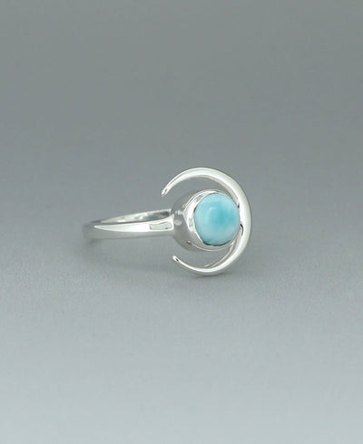 Sterling Silver Larimar Gemstone Ring with Crescent Moon Design - Rings 6