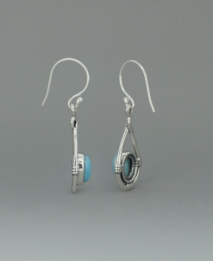 Sterling Silver Larimar Oval Earrings with Teardrop Twist Design Frame - Earrings