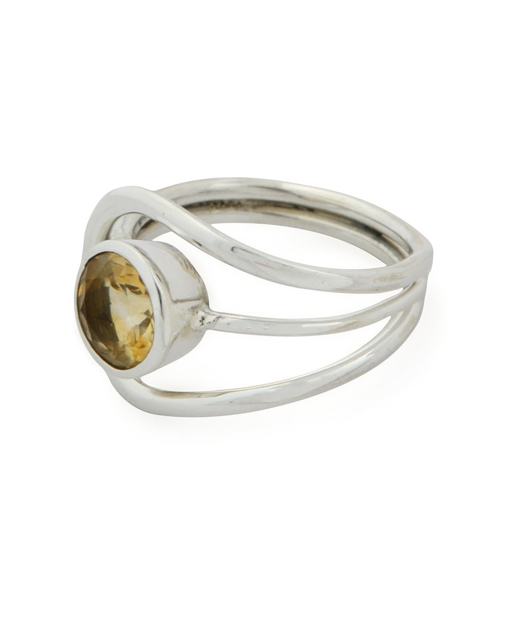 Sterling Silver Loop Ring with Citrine Gemstone - Rings Size 6