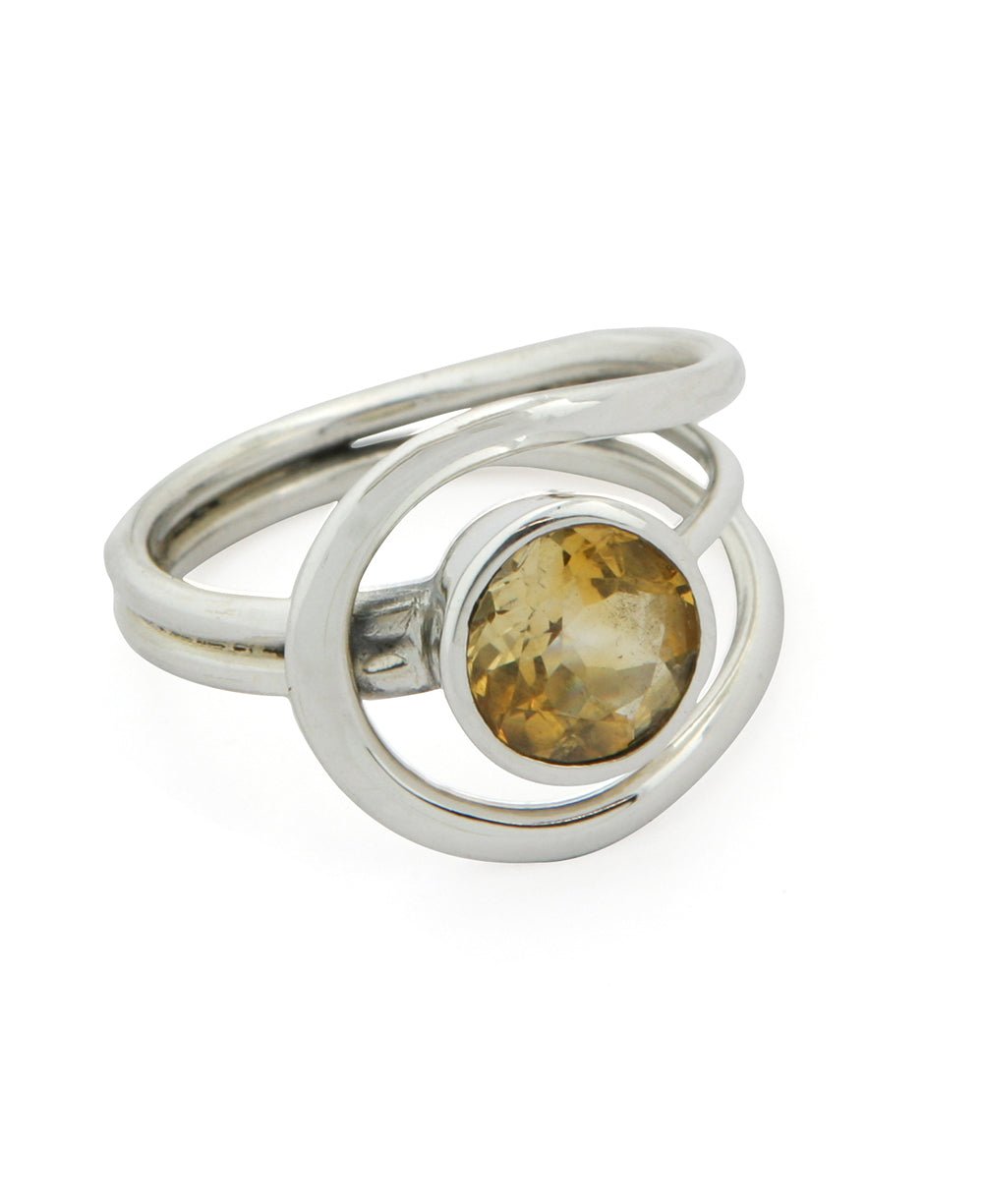 Sterling Silver Loop Ring with Citrine Gemstone - Rings Size 6